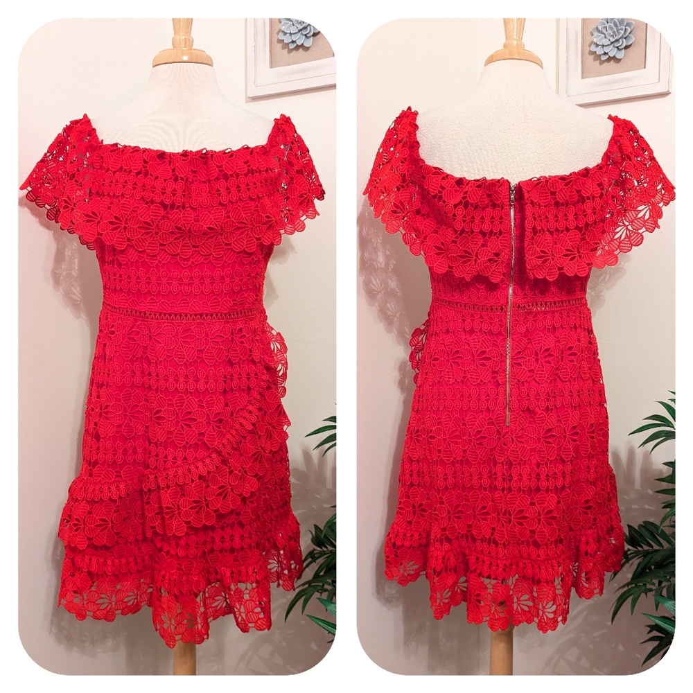 Lulu's Frill and Grace Lace Off The Shoulder Mini Dress Red XL - Picture 2 of 8